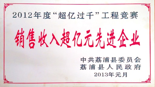 销售收入超亿元先进企业原件